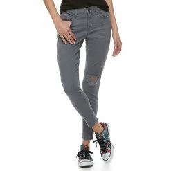 Juniors' SO® Color Twill Jeggings -Cheap SO Store 3273865 Dark Gray Destructed