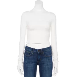 Juniors' SO® Long Sleeve Cropped Scoopneck Top -Cheap SO Store 5023598 Modern White