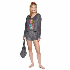 Juniors' SO® Boxy Long Sleeve Pajama Top & Pajama Shorts Set -Cheap SO Store 5044484 Gray Heather