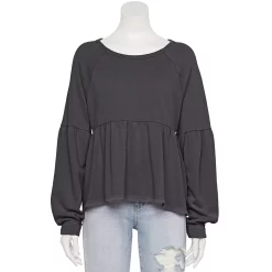 Juniors' SO® Long Sleeve Peplum Top -Cheap SO Store 5182200 Forged Iron