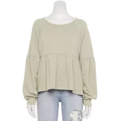 Juniors' SO® Long Sleeve Peplum Top -Cheap SO Store 5182200 Jute