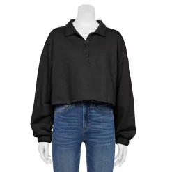 Juniors' SO® Long Sleeve Fleece Polo -Cheap SO Store 5212309 Black