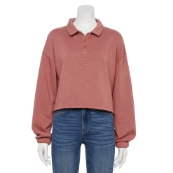 Juniors' SO® Long Sleeve Fleece Polo -Cheap SO Store 5212309 Shabby Mauve