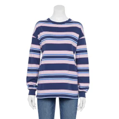 Juniors' SO® Long Sleeve Boyfriend Tee -Cheap SO Store 5242670 Navy Pink Stripe