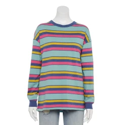 Juniors' SO® Long Sleeve Boyfriend Tee -Cheap SO Store 5242670 Navy Teal Stripe