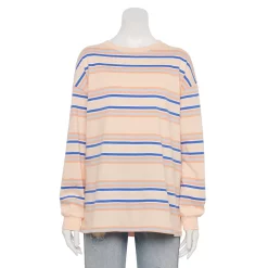 Juniors' SO® Long Sleeve Boyfriend Tee -Cheap SO Store 5242670 Peach Stripe