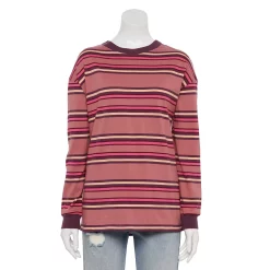 Juniors' SO® Long Sleeve Boyfriend Tee -Cheap SO Store 5242670 Pink Stripe