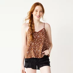 Juniors' SO® Lace Trim Cami -Cheap SO Store 5245597 Brown Floral