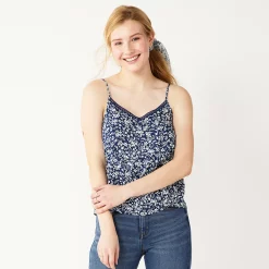 Juniors' SO® Lace Trim Cami -Cheap SO Store 5245597 Navy Floral