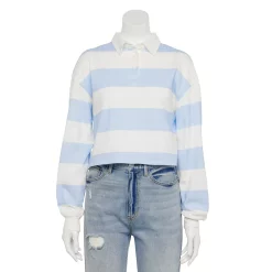 Juniors' SO® Cropped Polo Shirt -Cheap SO Store 5254624 Blue White Stripe