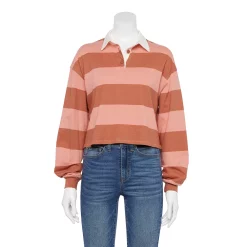 Juniors' SO® Cropped Polo Shirt -Cheap SO Store 5254624 Dark Pink Stripe