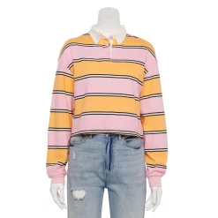 Juniors' SO® Cropped Polo Shirt -Cheap SO Store 5254624 Pink Orange Stripe