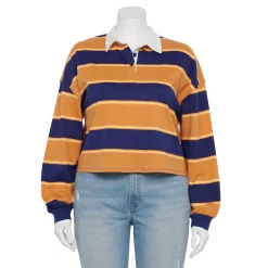 Juniors' Plus Size SO® Cropped Polo Shirt 14 Juniors' Plus Size SO® Cropped Polo Shirt -Cheap SO Store 5254648 Brown Navy Stripe