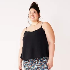 Juniors' Plus Size SO® Lace Trim Layering Tank Top -Cheap SO Store 5261986 Black Luxe