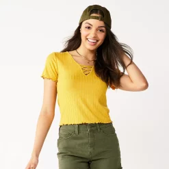 Juniors' SO® Lace Up Front Tee -Cheap SO Store 5270174 Golden Ticket