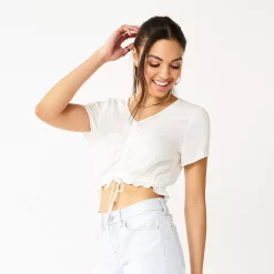 Juniors' SO® Short Sleeve Cinched Front Top 18 Juniors' SO® Short Sleeve Cinched Front Top -Cheap SO Store 5273329 Coconut White