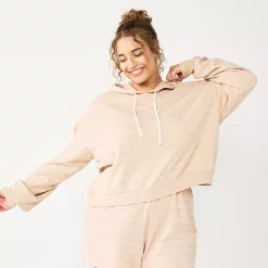 Juniors' Plus Size SO® Cropped Hoodie -Cheap SO Store 5304659 Beige Stripe