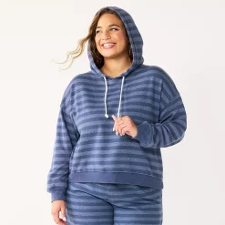 Juniors' Plus Size SO® Cropped Hoodie -Cheap SO Store 5304659 Navy Stripe