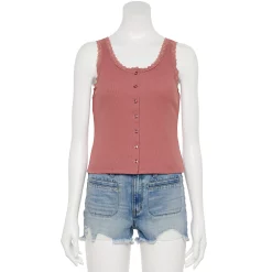 Juniors' SO® Lace Trim Button Front Tank Top -Cheap SO Store 5473650 Shabby Mauve