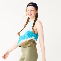 Juniors' SO® Muscle Tank -Cheap SO Store 5474332 Olive And Blue Tie Dye