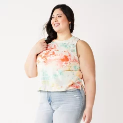 Juniors' Plus Size SO® Muscle Tank -Cheap SO Store 5474344 Peach Multi Dye