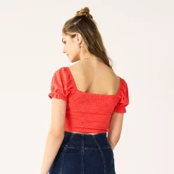 Juniors' SO® Cinch Front Puff Sleeve Top -Cheap SO Store 5494893 ALT