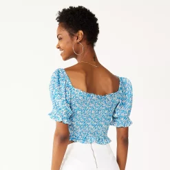 Juniors' SO® Smocked Waist Puff Sleeve Top -Cheap SO Store 5510719 ALT