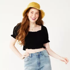 Juniors' SO® Smocked Waist Puff Sleeve Top -Cheap SO Store 5510719 Black Luxe