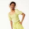 Juniors' SO® Smocked Waist Puff Sleeve Top -Cheap SO Store 5510719 Lime Floral