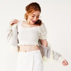 Juniors' SO® Smocked Waist Puff Sleeve Top -Cheap SO Store 5510719 Modern White