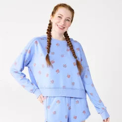 Juniors' SO® Relaxed Printed Terry Hoodie -Cheap SO Store 5512133 Blue Mushroom