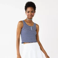 Juniors' SO® Henley Tank Top -Cheap SO Store 5512511 Navy White Stripe