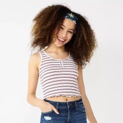 Juniors' SO® Henley Tank Top -Cheap SO Store 5512511 White Red Stripe