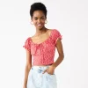 Juniors' SO® Puff Sleeve Top -Cheap SO Store 5512513 Red Floral