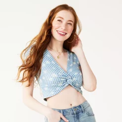 Juniors' SO® Short Sleeve Twist Tee -Cheap SO Store 5512994 Daisy Check Blue