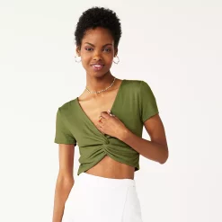 Juniors' SO® Short Sleeve Twist Tee -Cheap SO Store 5512994 Lawley Olive