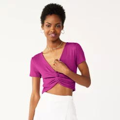 Juniors' SO® Short Sleeve Twist Tee -Cheap SO Store 5512994 Orchid Landscape