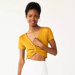 Juniors' SO® Short Sleeve Twist Tee -Cheap SO Store 5512994 Polished Gold