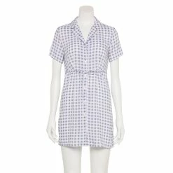Juniors' SO® Collared Button Front Shirtdress -Cheap SO Store 5517245 Purple Navy Plaid