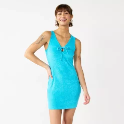 Juniors' SO® Cinched Keyhole Terry Cloth Bodycon Mini Dress