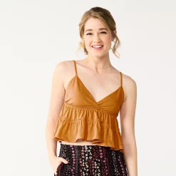 Juniors' SO® Cropped Tiered Cami -Cheap SO Store 5518327 Brassy Gold