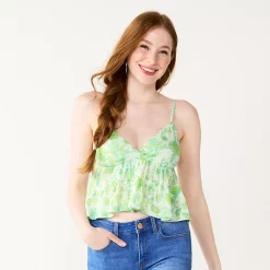 Juniors' SO® Cropped Tiered Cami -Cheap SO Store 5518327 Green Floral