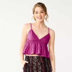 Juniors' SO® Cropped Tiered Cami -Cheap SO Store 5518327 Orchid Landscape