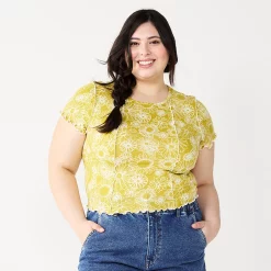 Juniors' SO® Short Sleeve Seamed Tee -Cheap SO Store 5519543 Green Floral