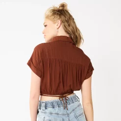 Juniors' SO® Cropped Tie Waist Camp Shirt 8 Juniors' SO® Cropped Tie Waist Camp Shirt -Cheap SO Store 5521559 ALT