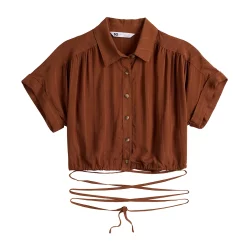 Juniors' SO® Cropped Tie Waist Camp Shirt 9 Juniors' SO® Cropped Tie Waist Camp Shirt -Cheap SO Store 5521559 ALT5