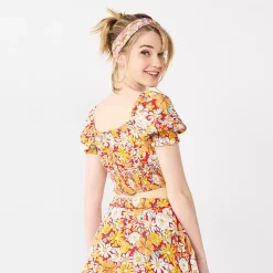 Juniors' SO® Cropped Floral Puff Sleeve Top -Cheap SO Store 5521560 ALT