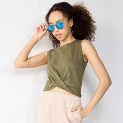 Juniors' SO® Twist Front Tank Top 15 Juniors' SO® Twist Front Tank Top -Cheap SO Store 5526659 Olive Stick