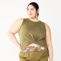 Juniors' Plus Size SO® Solid Cropped Twist-Front Tank -Cheap SO Store 5526785 Olive Stick