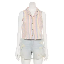 Juniors' SO® Cropped Sleeveless Button Down Top -Cheap SO Store 5532481 Multi Peach Stripe